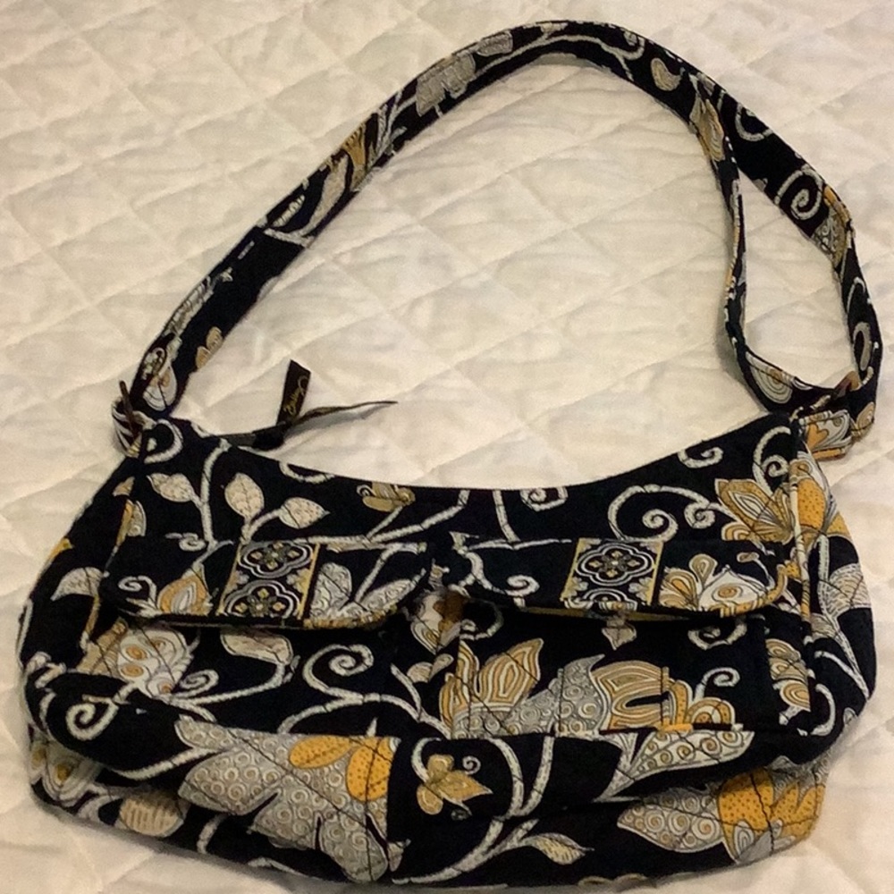 Vera Bradley Maggie Bag/Purse Yellow Bird Black Background Retired Patte…